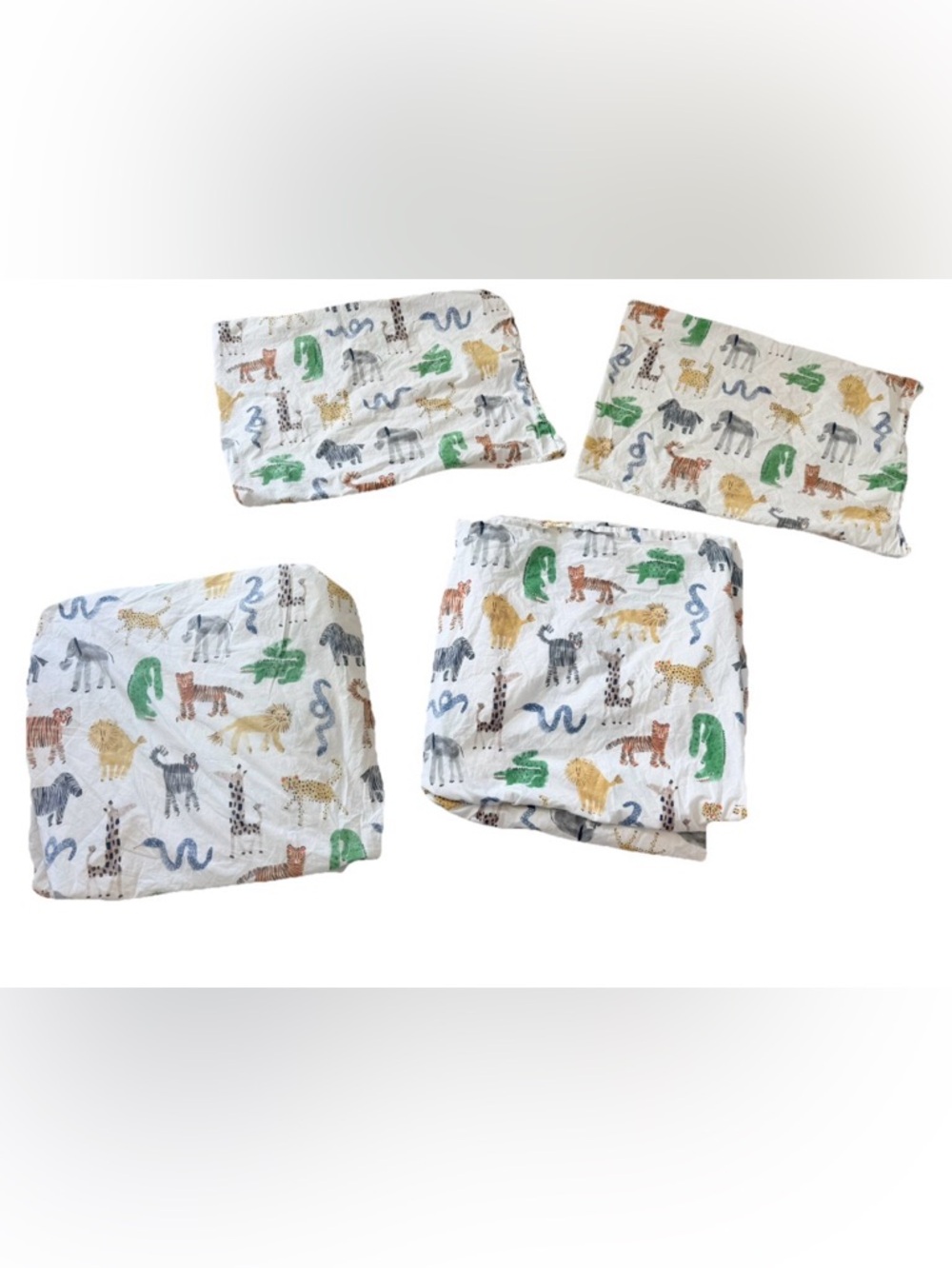 Pottery Barn Kids Full Organic Cotton Silly Safari Animals Sheet Set Fitted Flat